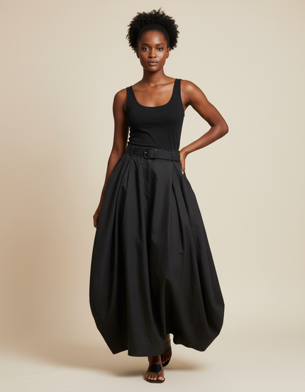 Jupe Longue Noire Plissée Chic Élégante