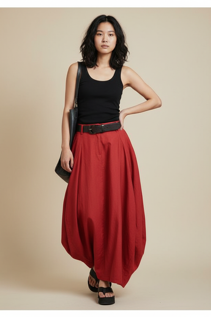 Jupe Longue Rouge Ample Décontractée Été