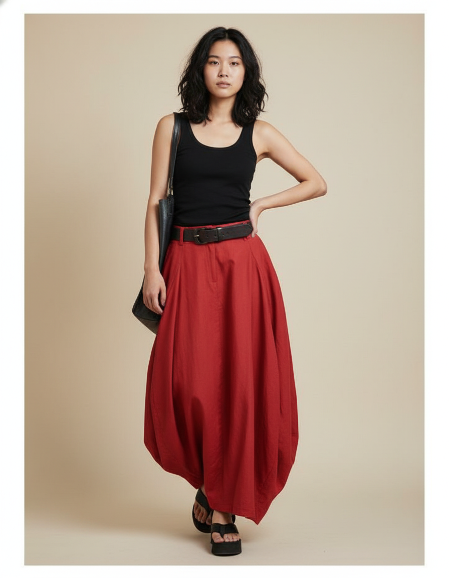Jupe Longue Rouge Ample Décontractée Été