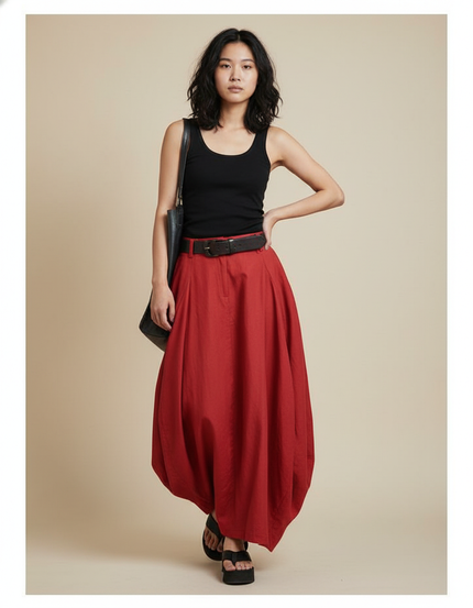 Jupe Longue Rouge Ample Décontractée Été