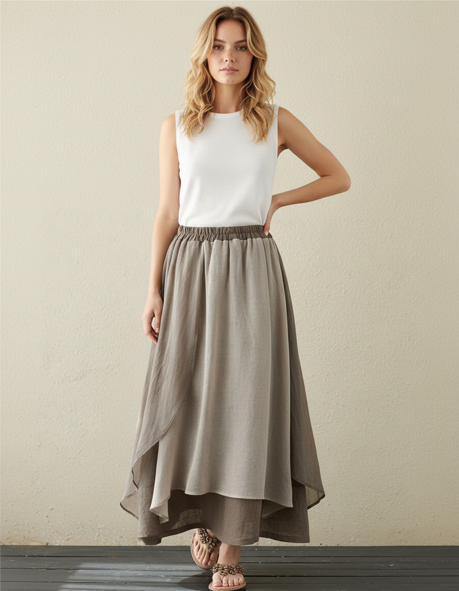 Jupe Longue Coton Lin Asymétrique Fluide
