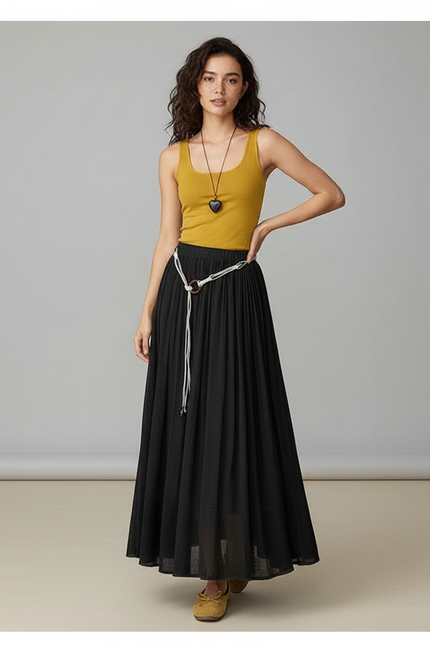 Jupe Longue Noire Fluide Bohème Chic