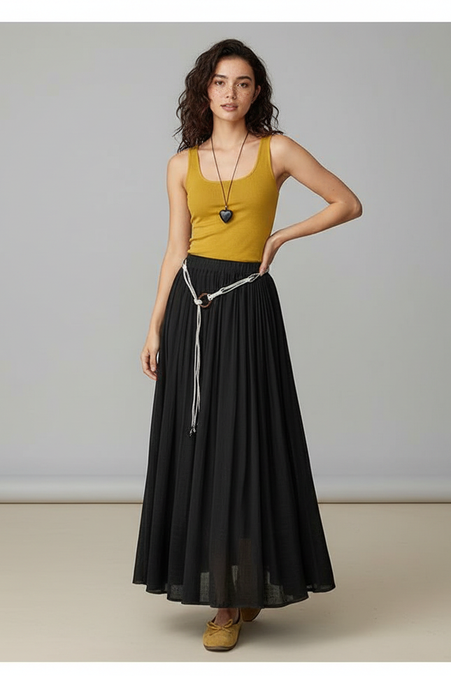 Jupe Longue Noire Fluide Bohème Chic