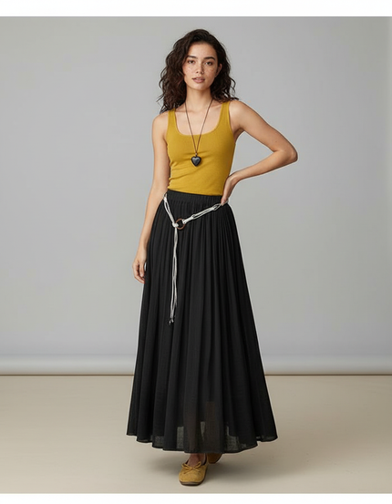 Jupe Longue Noire Fluide Bohème Chic