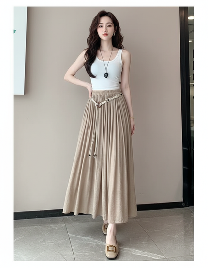 Jupe Longue Lin Kaki Fluide