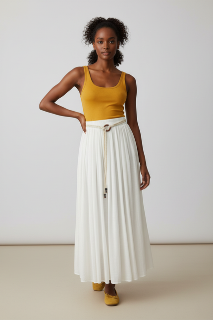 Jupe Longue Blanche Plissée Bohème Été