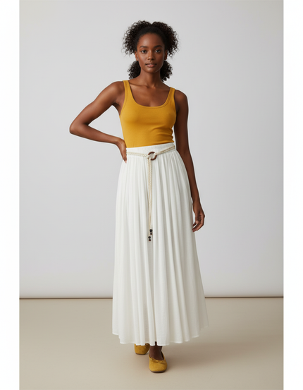 Jupe Longue Blanche Plissée Bohème Été