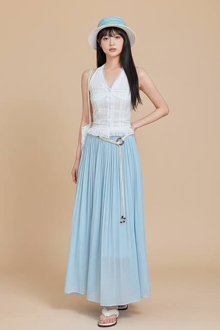 Jupe Longue Bleue Ciel Plissée