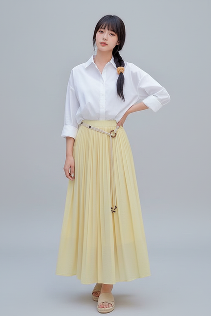 Jupe Longue Jaune Plissée Bohème
