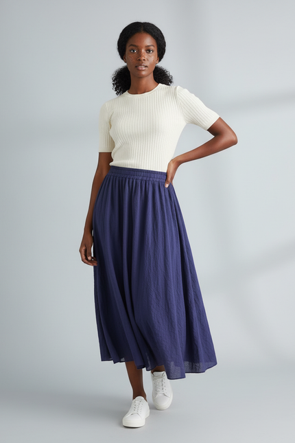 Jupe Longue Bleu Marine Fluide