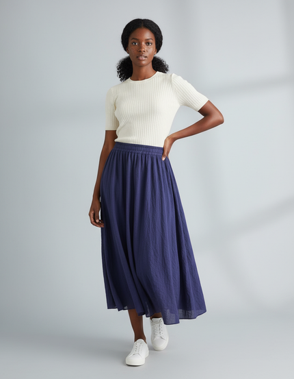 Jupe Longue Bleu Marine Fluide