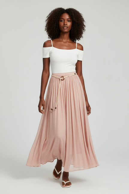 Jupe Longue Rose Pâle Fluide Bohème