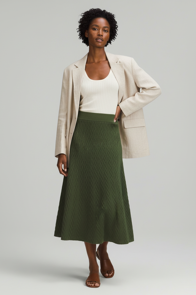 Jupe Longue Vert Texturé Élégante
