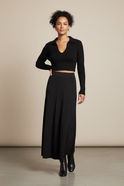 Jupe Longue Maille Noire Élégante