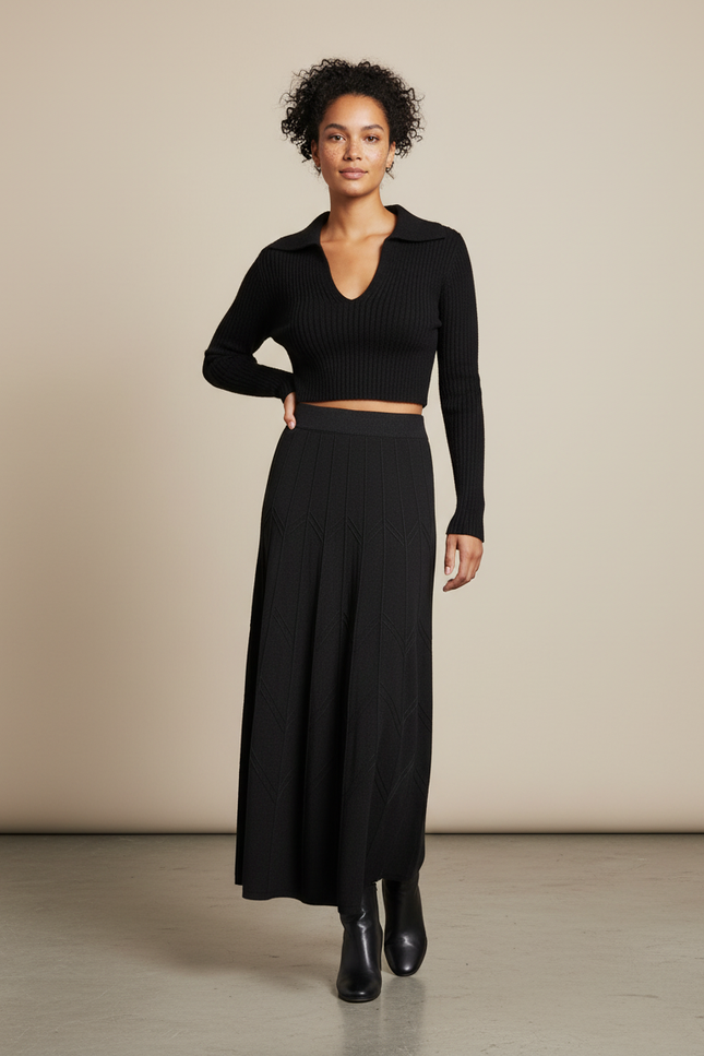 Jupe Longue Maille Noire Élégante