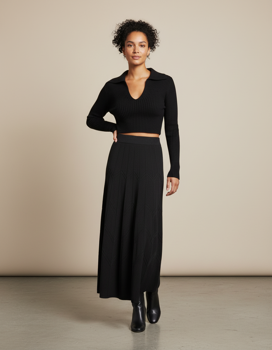 Jupe Longue Maille Noire Élégante