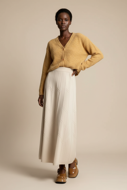 Jupe Longue Maille Crème Fluide