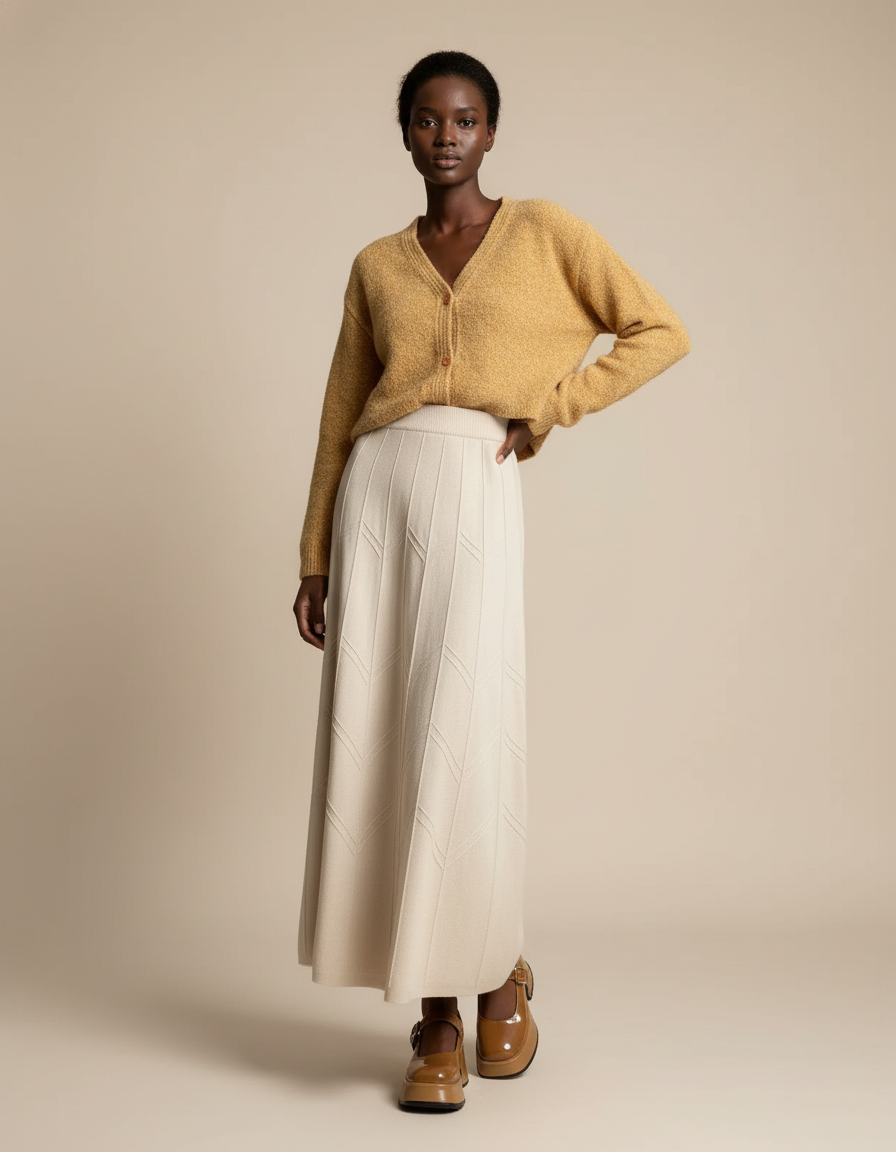 Jupe Longue Maille Crème Fluide