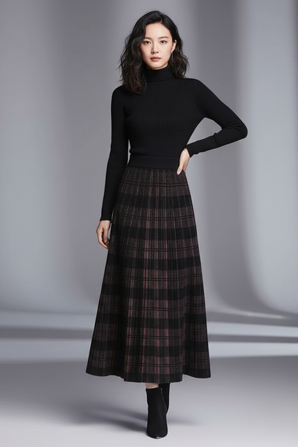 Jupe Longue Maille Carreaux Élégante