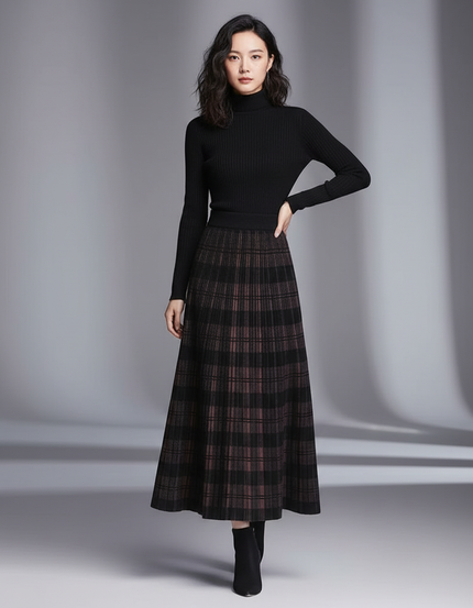 Jupe Longue Maille Carreaux Élégante