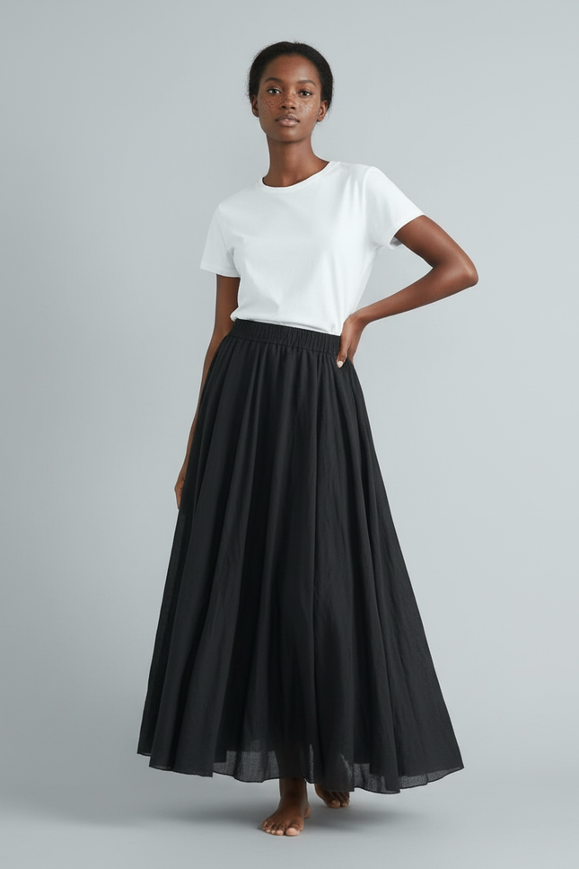 Jupe Longue Noire Coton
