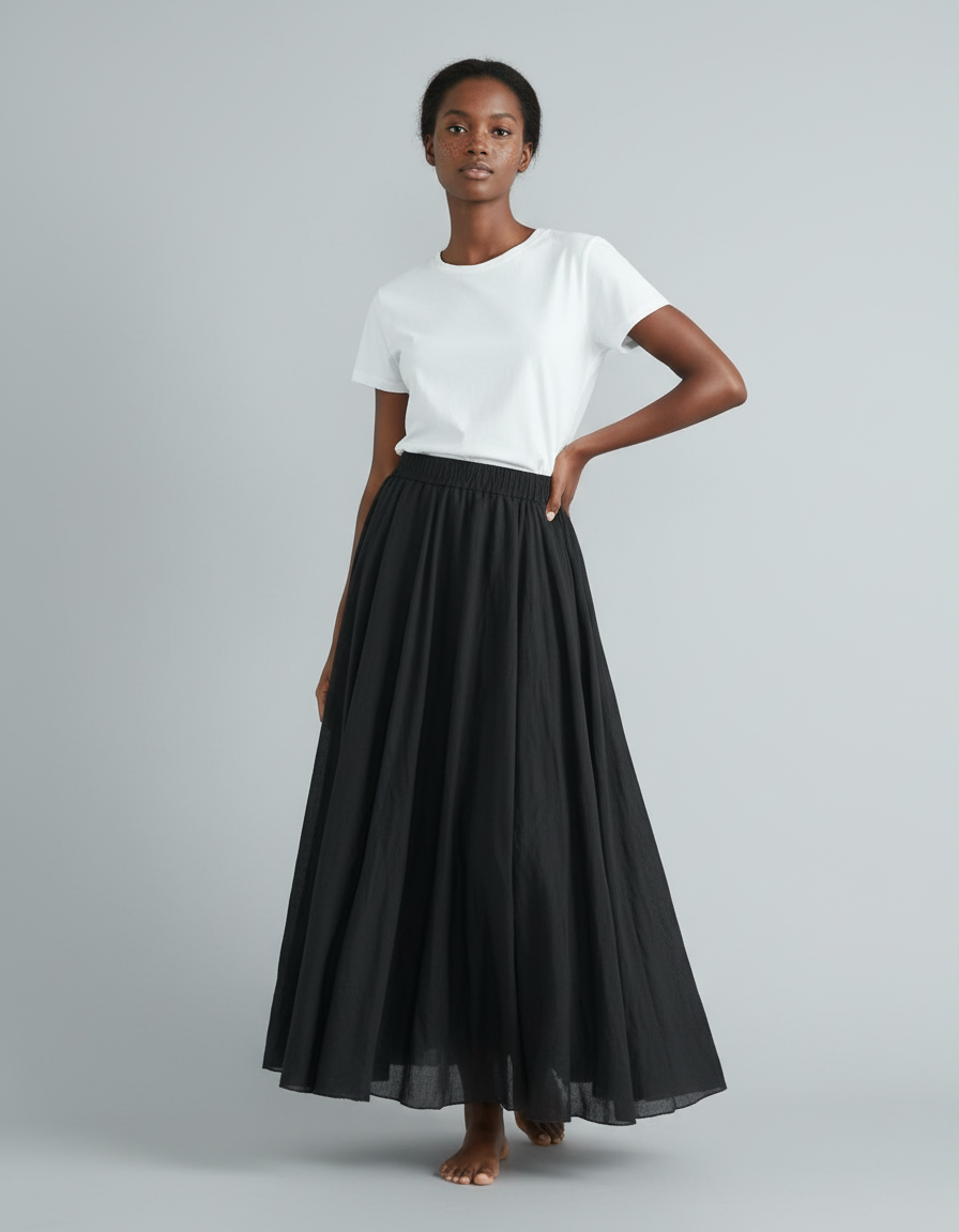 Jupe Longue Noire Coton