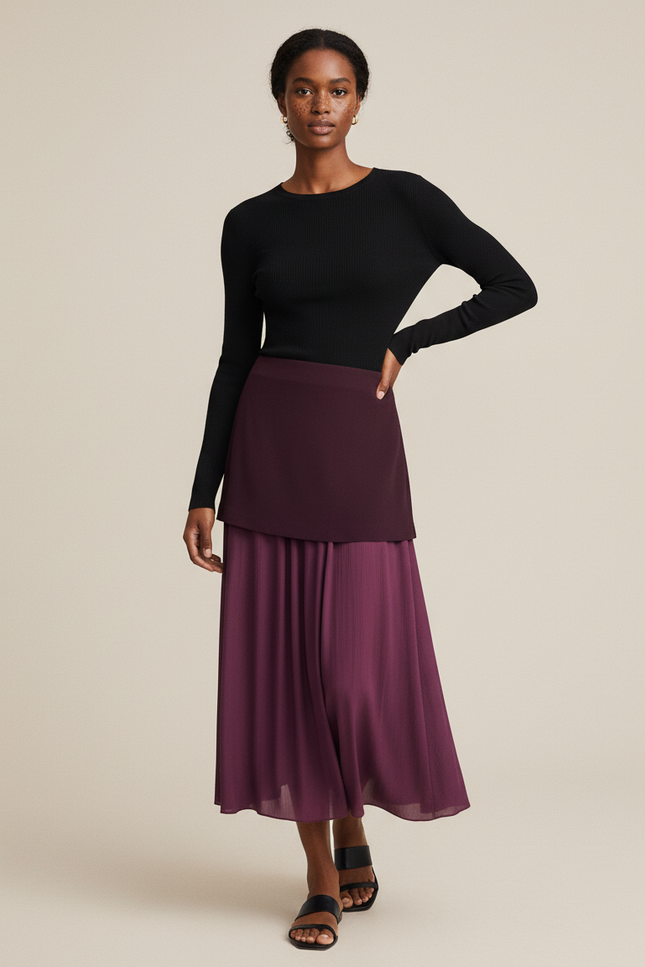Jupe Longue Superposée Plissée Élégante