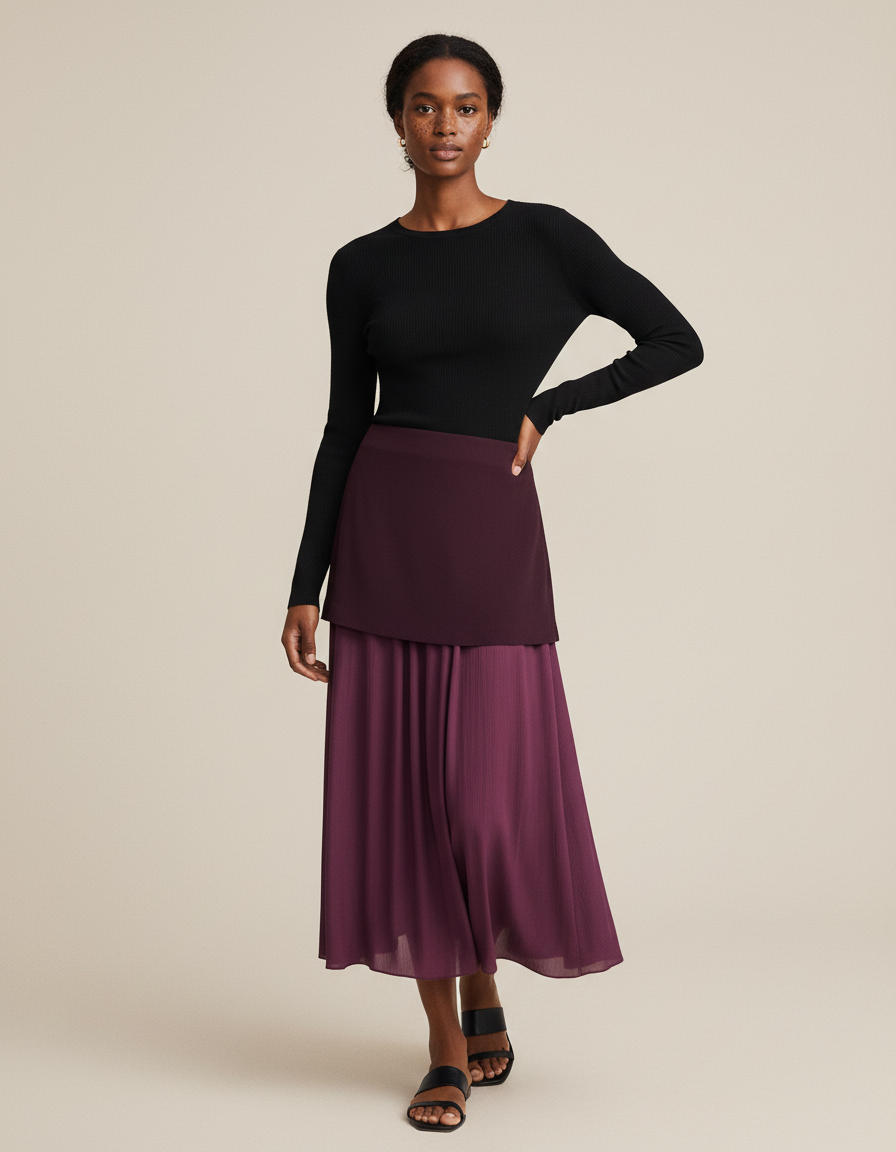 Jupe Longue Superposée Plissée Élégante