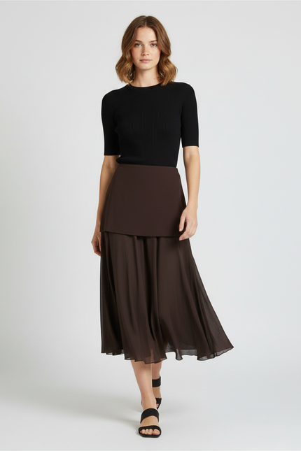 Jupe Longue Marron Plissée Élégante