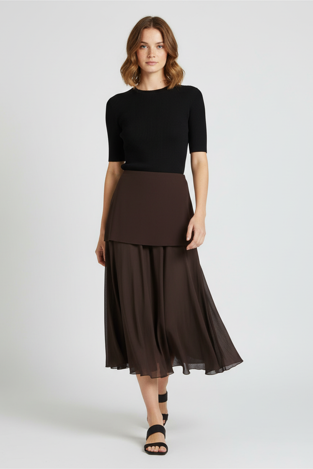 Jupe Longue Marron Plissée Élégante