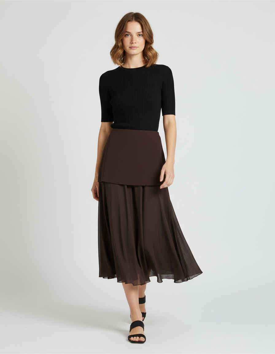 Jupe Longue Marron Plissée Élégante