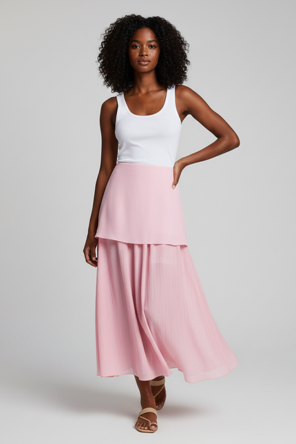 Jupe Longue Rose Pâle Plissée Élégante