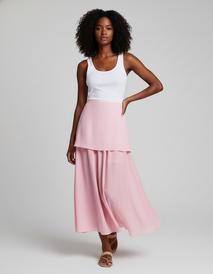 Jupe Longue Rose Pâle Plissée Élégante