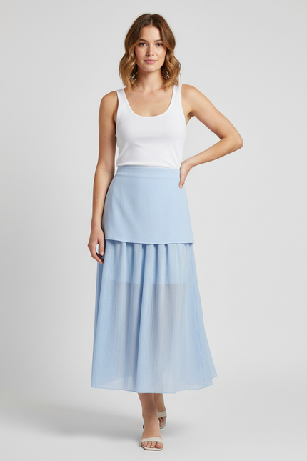 Jupe Longue Bleu Clair Plissée Élégante