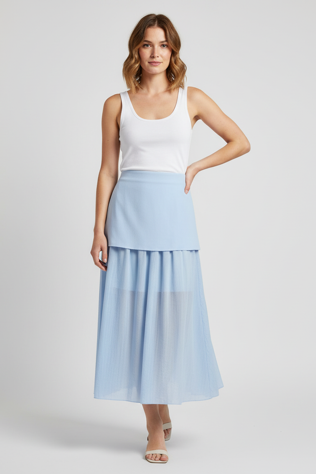 Jupe Longue Bleu Clair Plissée Élégante
