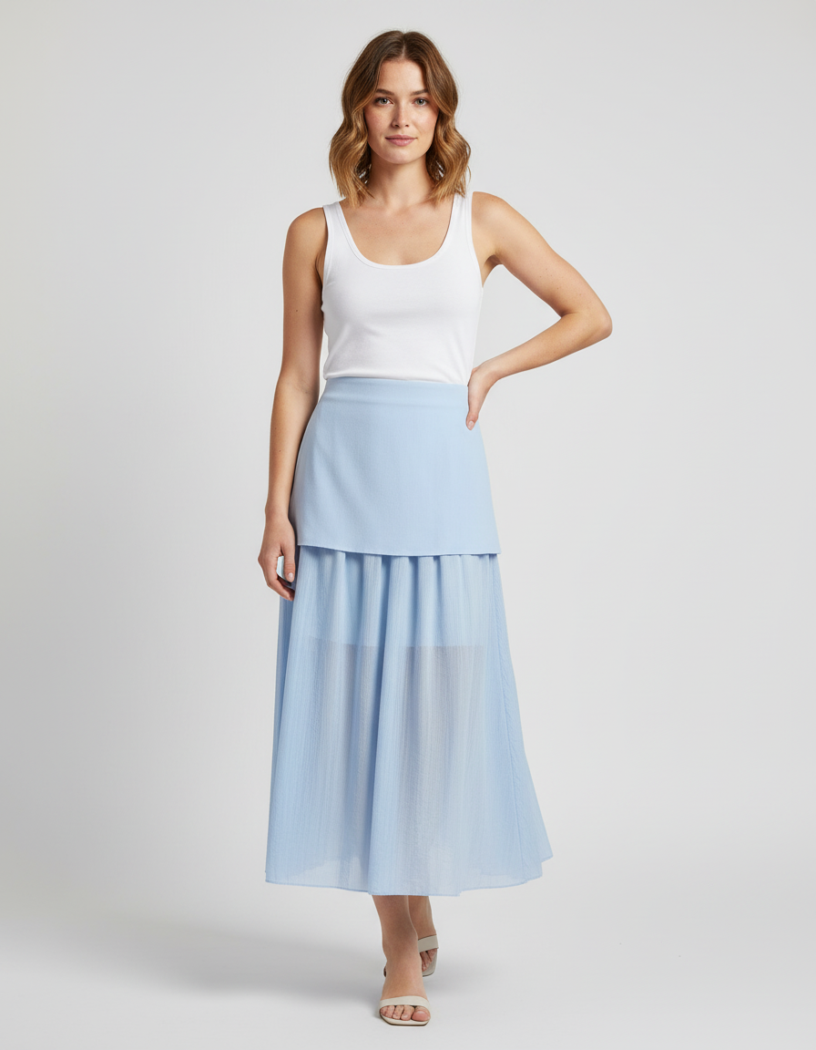 Jupe Longue Bleu Clair Plissée Élégante