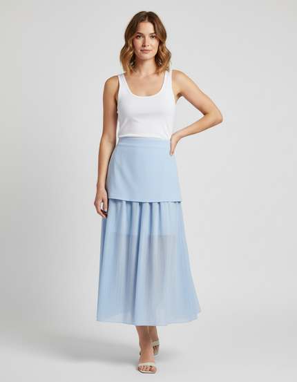 Jupe Longue Bleu Clair Plissée Élégante