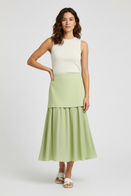 Jupe Longue Vert Plissée Élégante