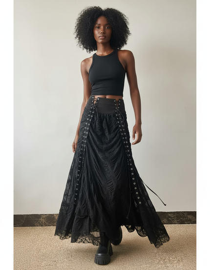 Jupe Longue Noire Dentelle Chic Élégante