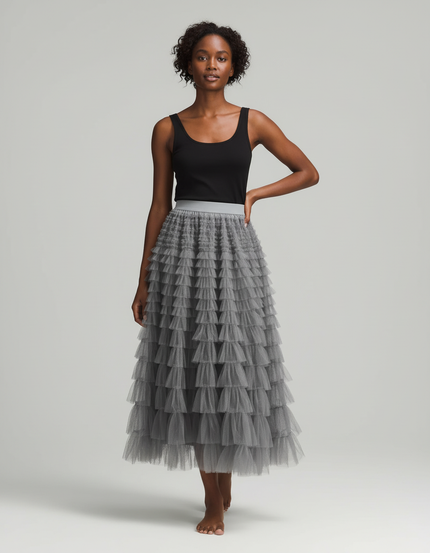 Jupe Longue Tulle Grise Superposée Élégante