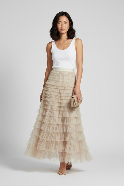 Jupe Longue Tulle Superposée Élégante