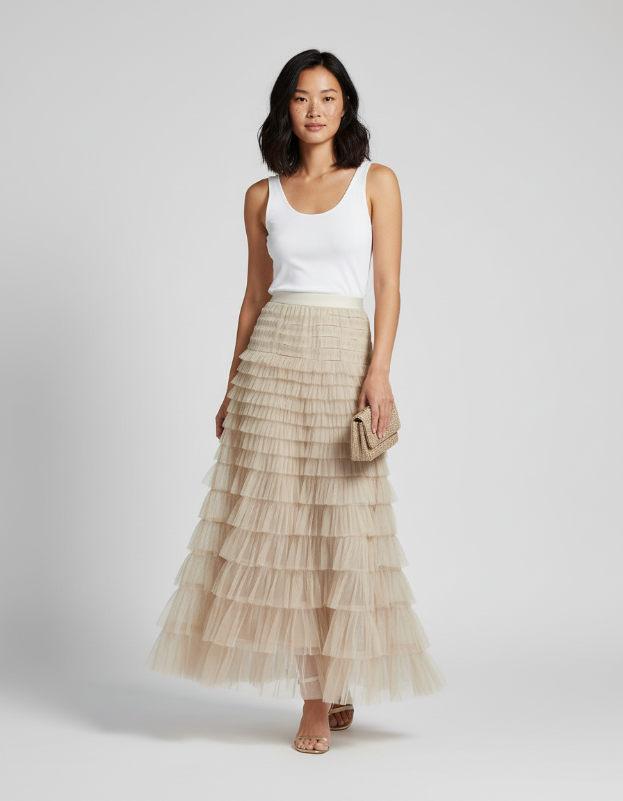 Jupe Longue Tulle Superposée Élégante