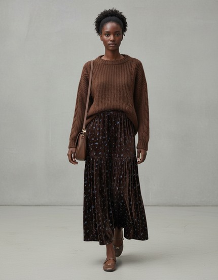 Jupe Longue Velours Floral Élégante