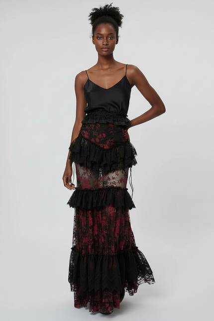 Jupe Longue Dentelle Transparente Élégante Soirée Femme