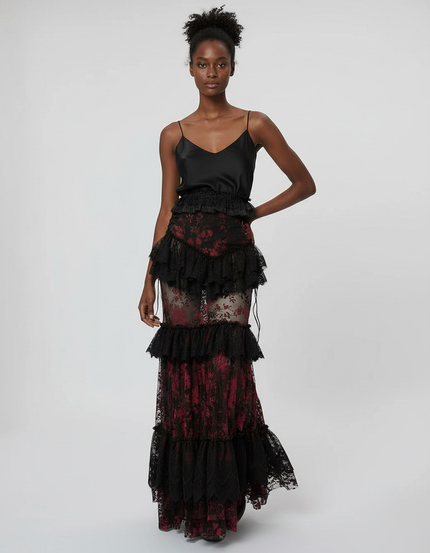 Jupe Longue Dentelle Transparente Élégante Soirée Femme