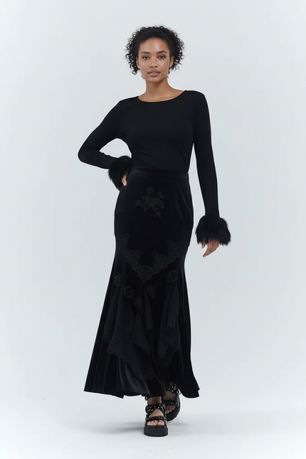 Jupe Longue Velours Noire Chic