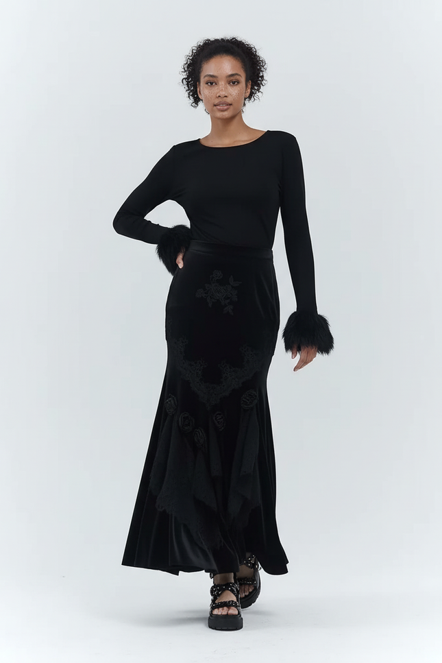 Jupe Longue Velours Noire Chic