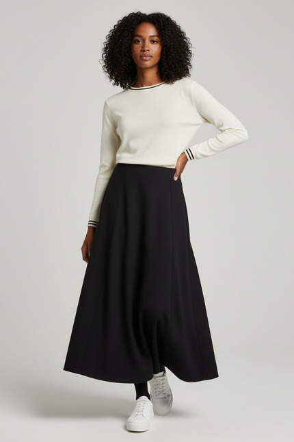 Jupe Longue Noire Évasée Fluide