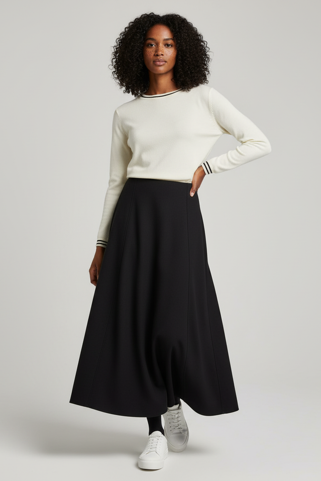 Jupe Longue Noire Évasée Fluide