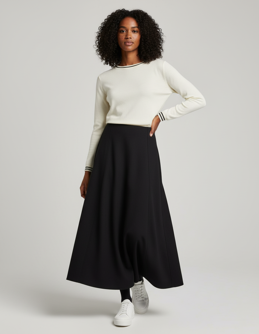 Jupe Longue Noire Évasée Fluide